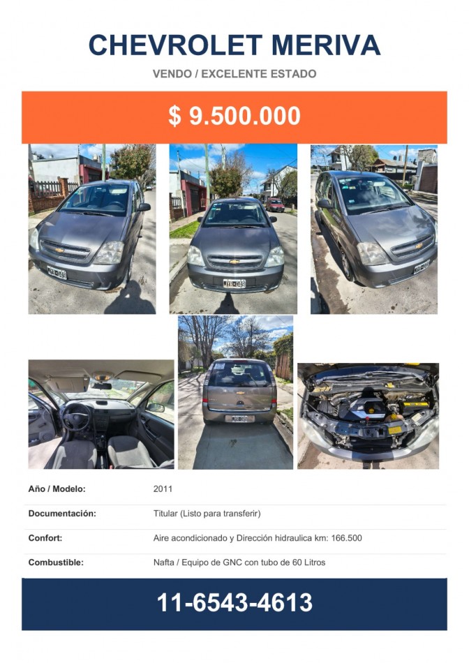 VENDO MERIVA 2011 C/ GNC 